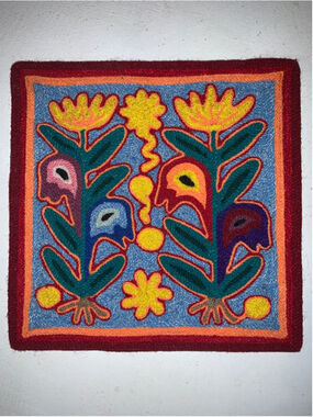 Unbranded Fiber Art Square Wall Hanging Blue Red Floral One Size
